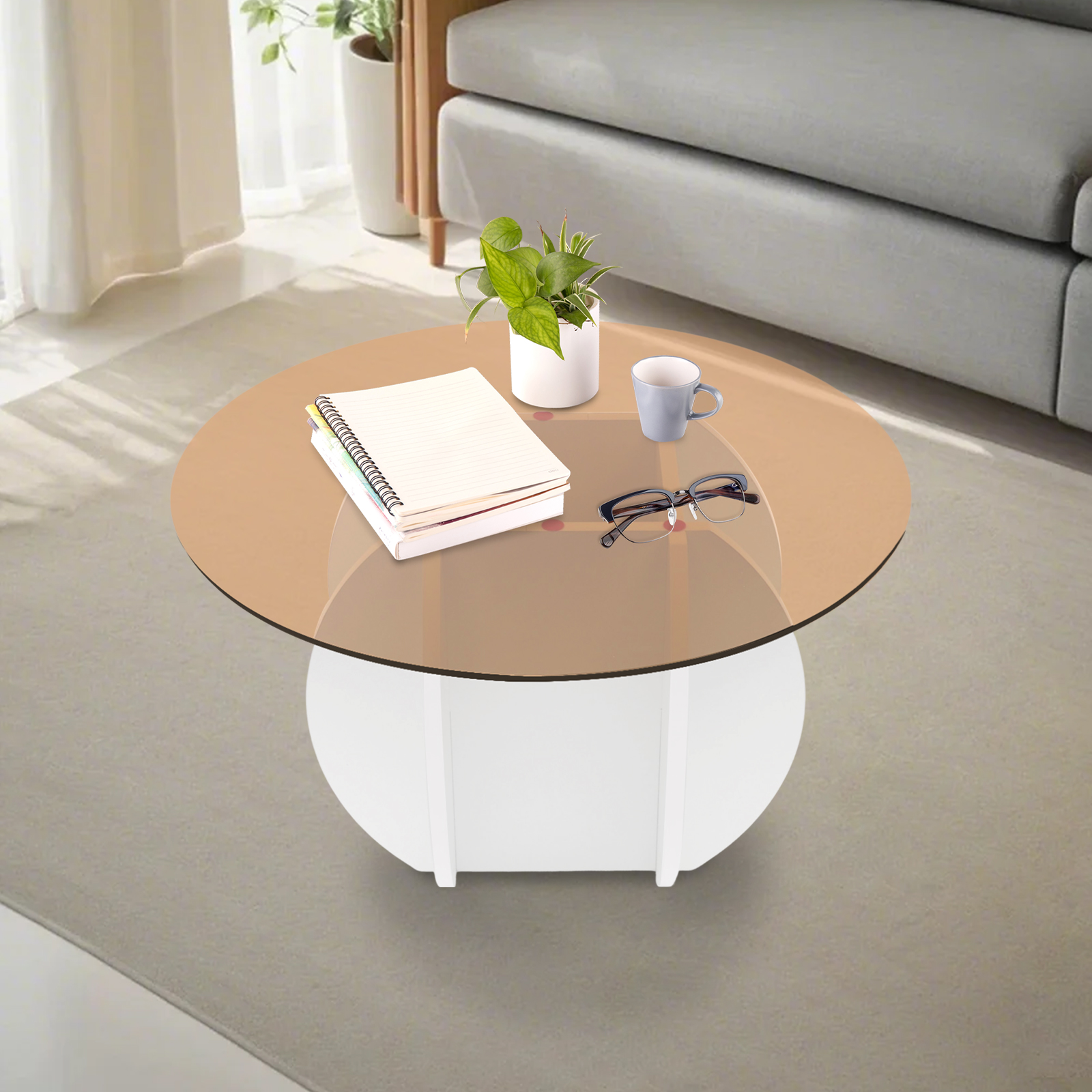 Modern Round Coffee Table 27.6 - đánh giá và giá Book Weight Glass