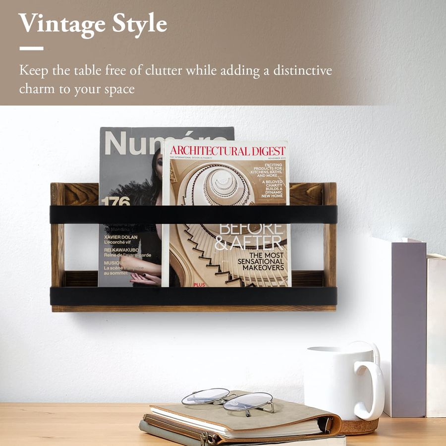 Rustic Burnt Solid Wood and In - đánh giá và giá Magazine Holder Rack