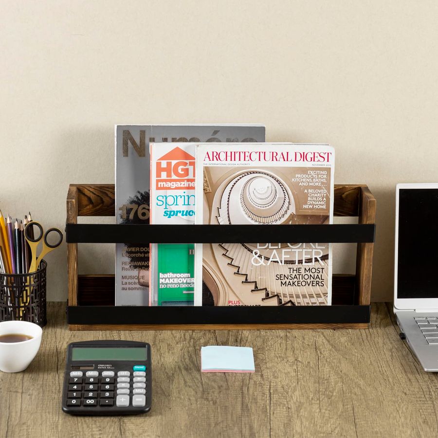 Rustic Burnt Solid Wood and In - đánh giá và giá Magazine Holder Rack